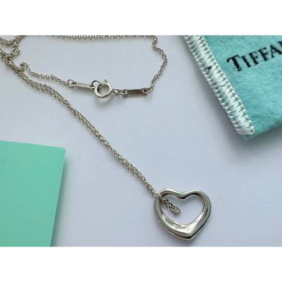 Tiffany & Co Elsa Peretti Open Heart Necklace in Sterling Silver with Dust Bag & - Picture 6 of 14